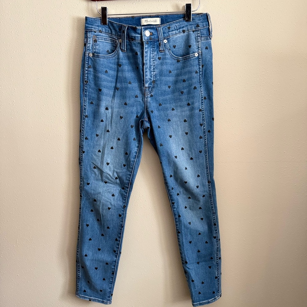 Madewell Heart Print Skinny Jeans Size 27 High Rise Ankle Denim